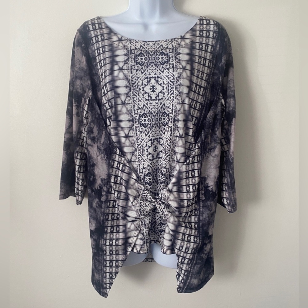 Black & White Tie-Dye One World 3/4 Sleeve Women's Tunic Top NWT - Picture 2 of 5